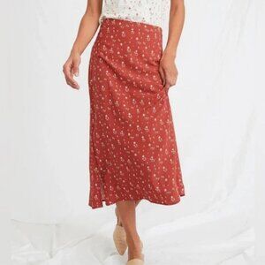 Marine Layer Womens Ryan Rust Terracotta Printed Midi Elastic Waist Skirt Size 6